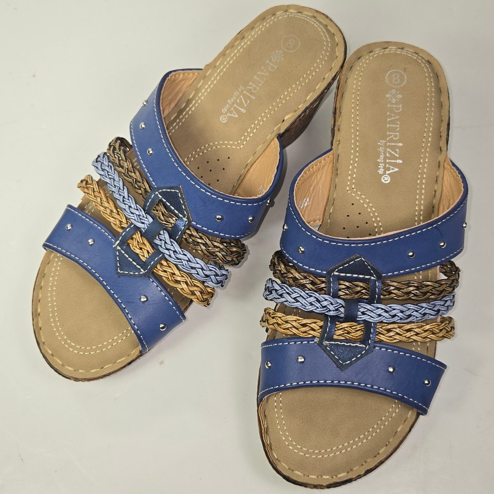 Patrizia by Spring Step Blue Braided Strap Wedge Sandals Womens 8 PITA-BUM